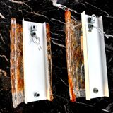 Pair of Murano Mazzega wall lamps, orange frosted glass, Italy, 1960