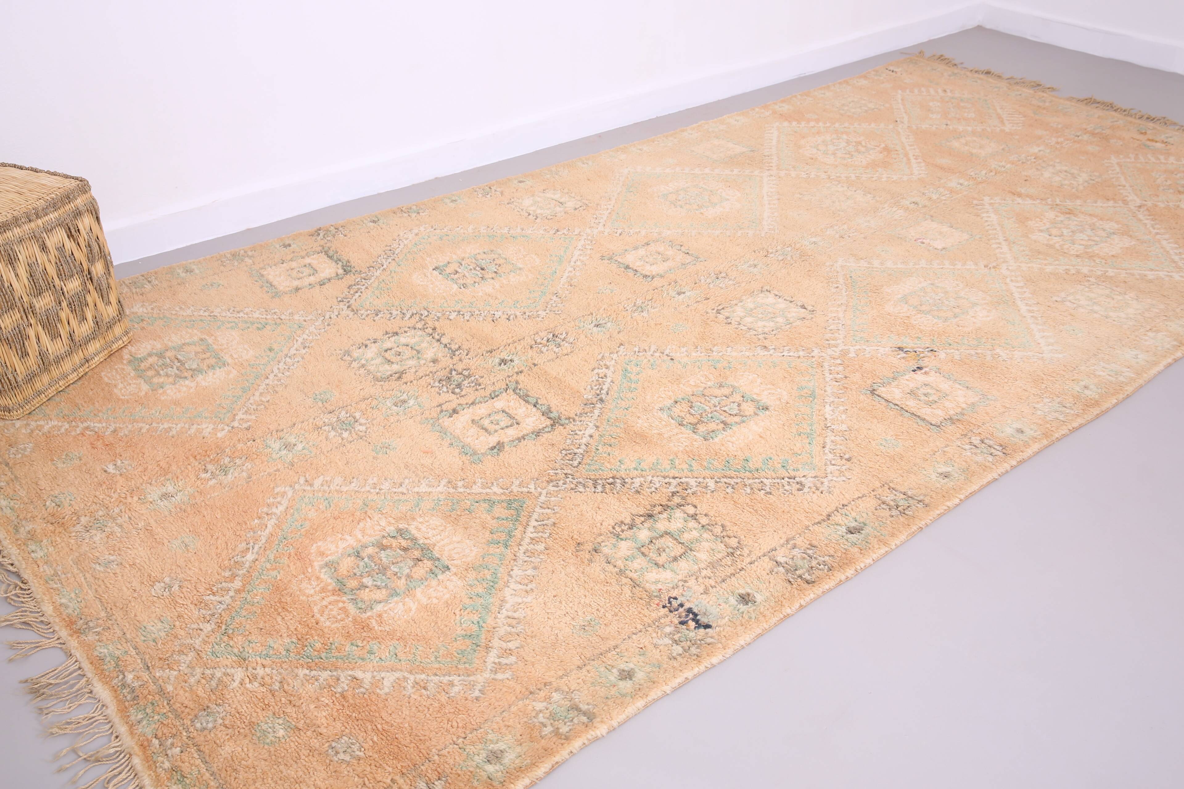 Large Vintage Moroccan Rug 188 x 387 cm - Peach Berber Rug - Handmade Rug