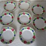 8 old flat plates faience Niderviller decoration flowers blue, red