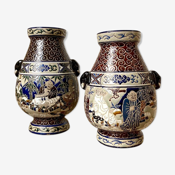 2 vases polychromes en grès de Biên Hoa - Vietnam