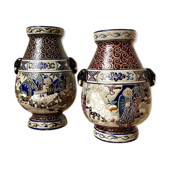 2 vases polychromes en grès de Biên Hoa - Vietnam