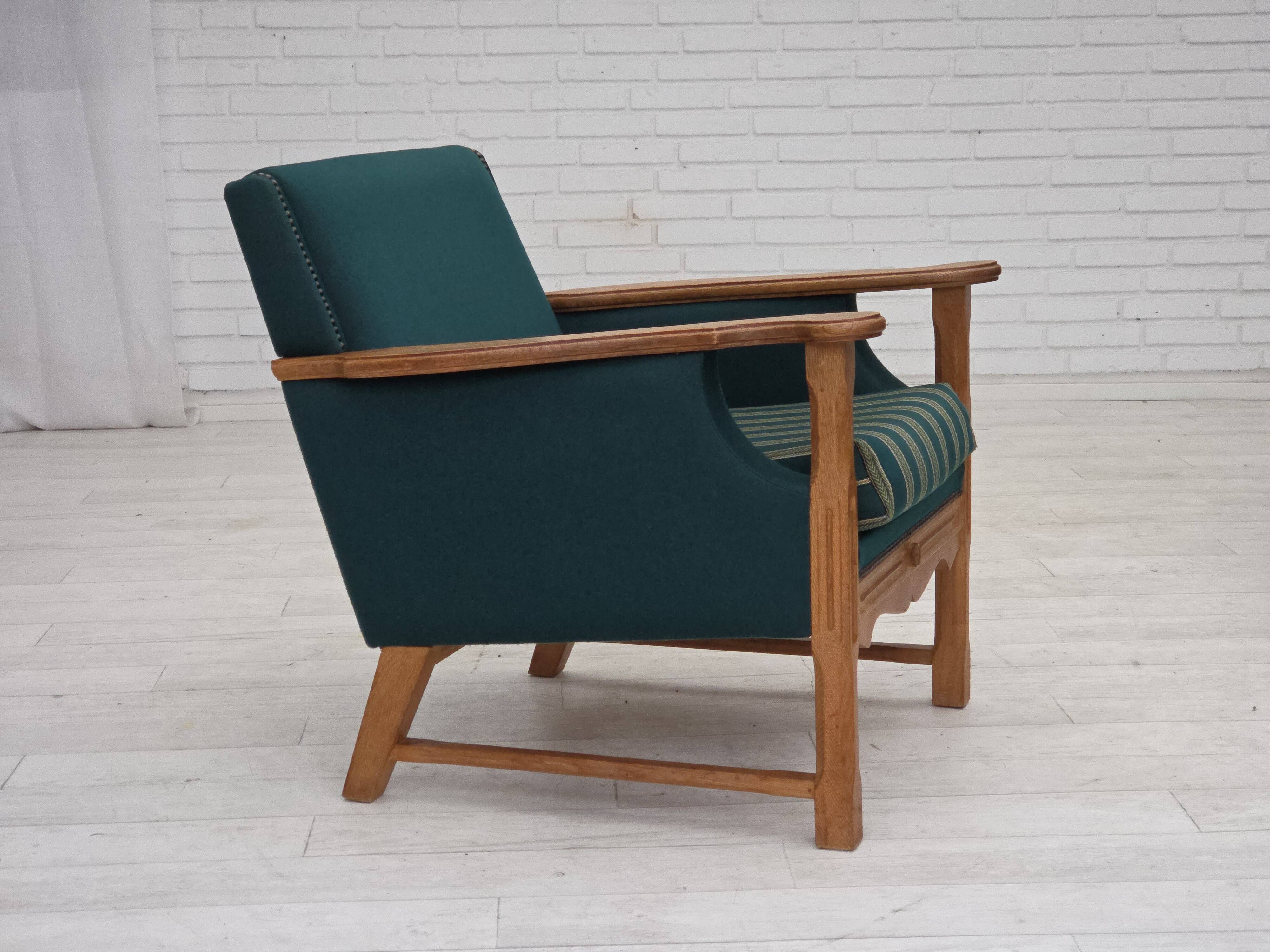 1970s, Danish armchair, furniture wool, solid oak wood.