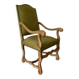 Olive green upholstered armchairs with studs