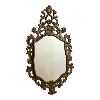 Golden wooden mirror in Baroque style from the 1950s, France.