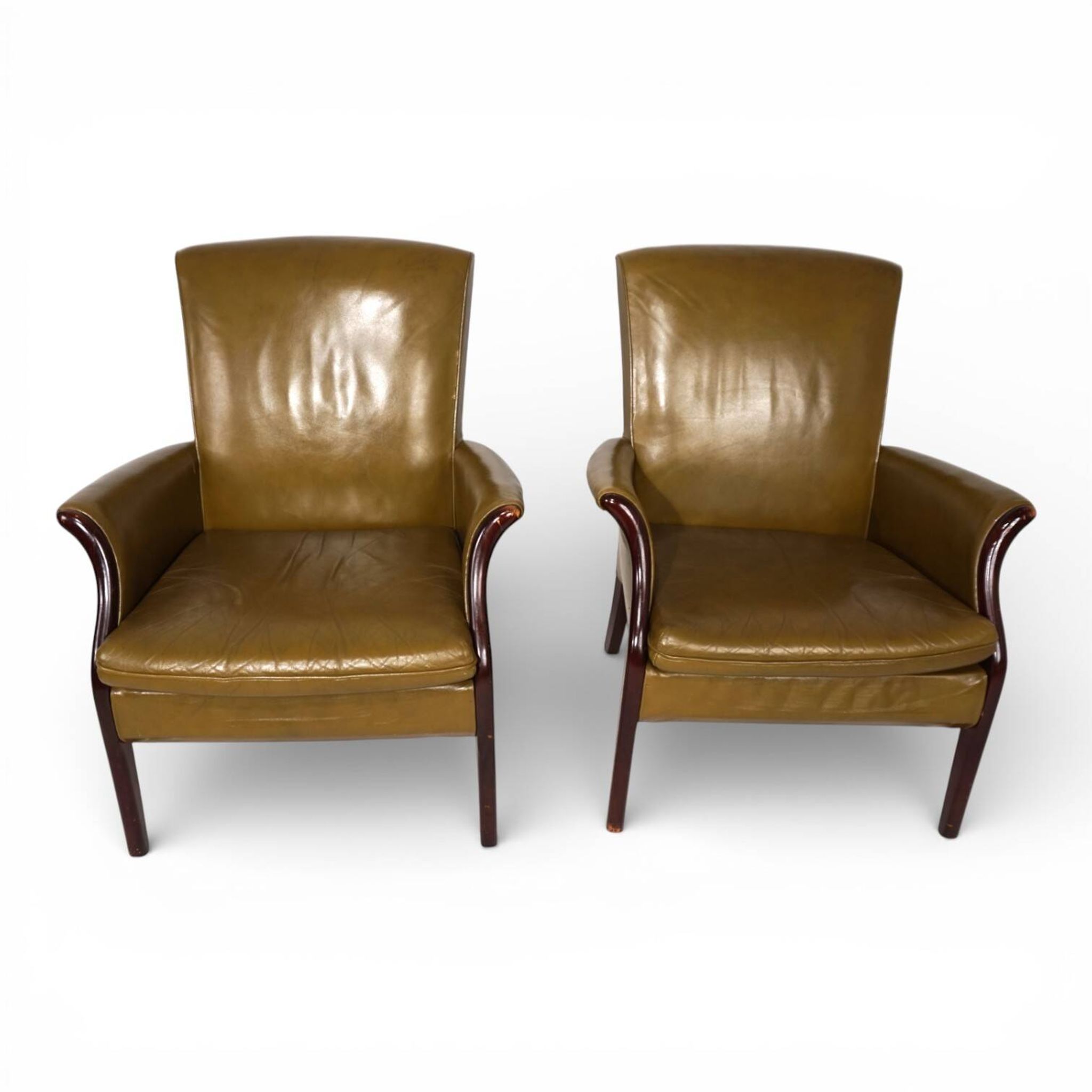 Set of two moss green Froxfield leather armchairs by Parker Knoll, 1960