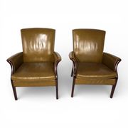Set of two moss green Froxfield leather armchairs by Parker Knoll, 1960
