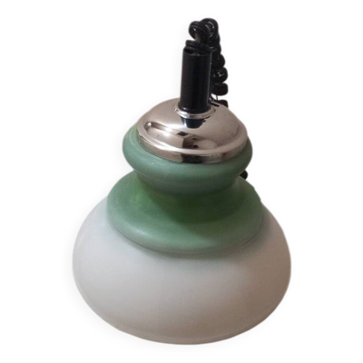 Suspension vintage opaline blanche et verte