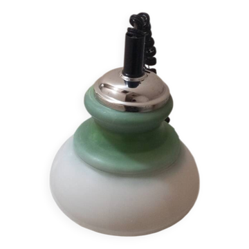 Vintage white and green opaline suspension