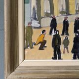 Mid-Century Modern Swedish Oil Painting "A Game of Petanque" Vintage Figurative Street Scene, Framed