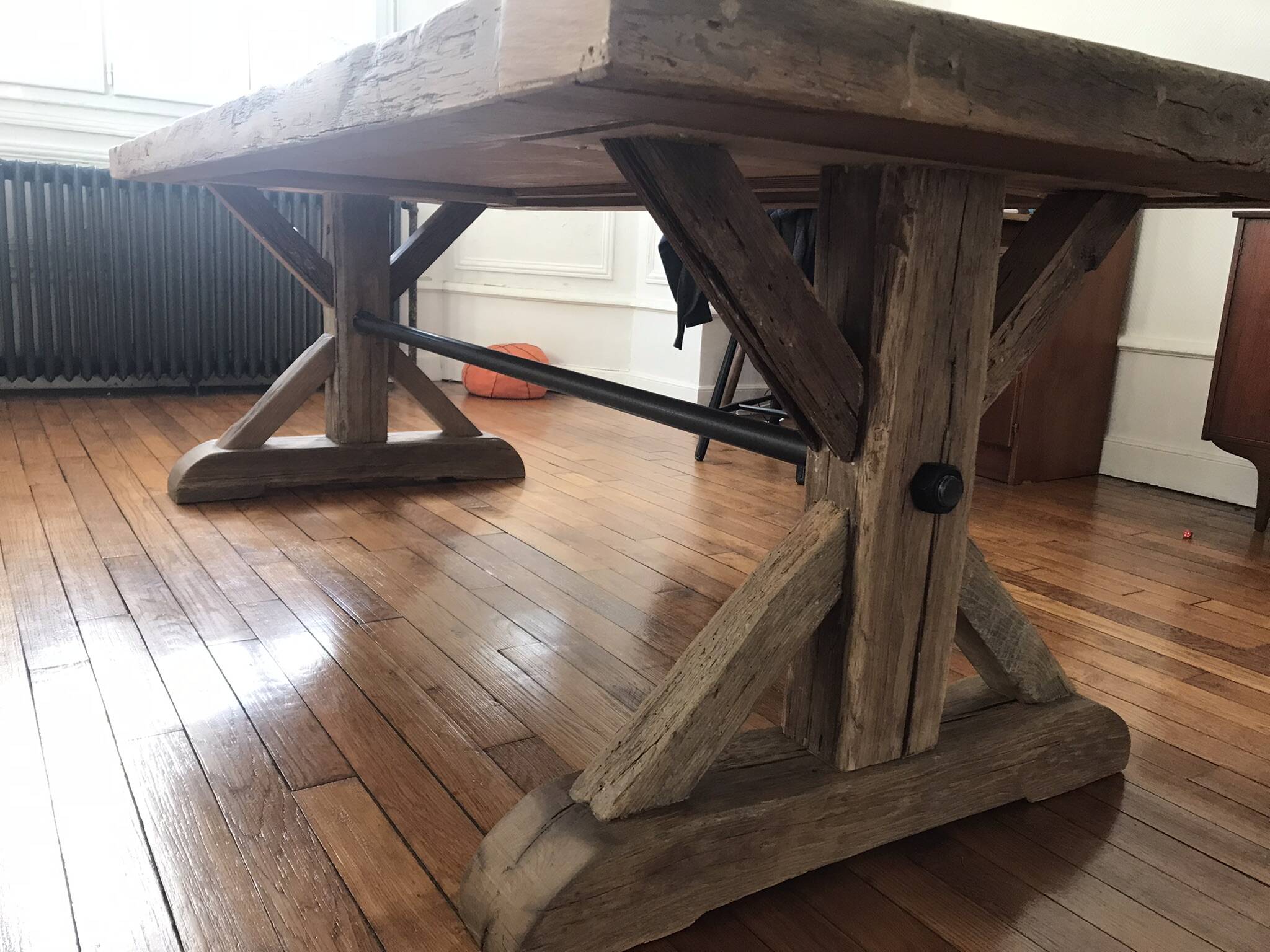 Antique solid oak farmhouse table with star legs - length 200 cm