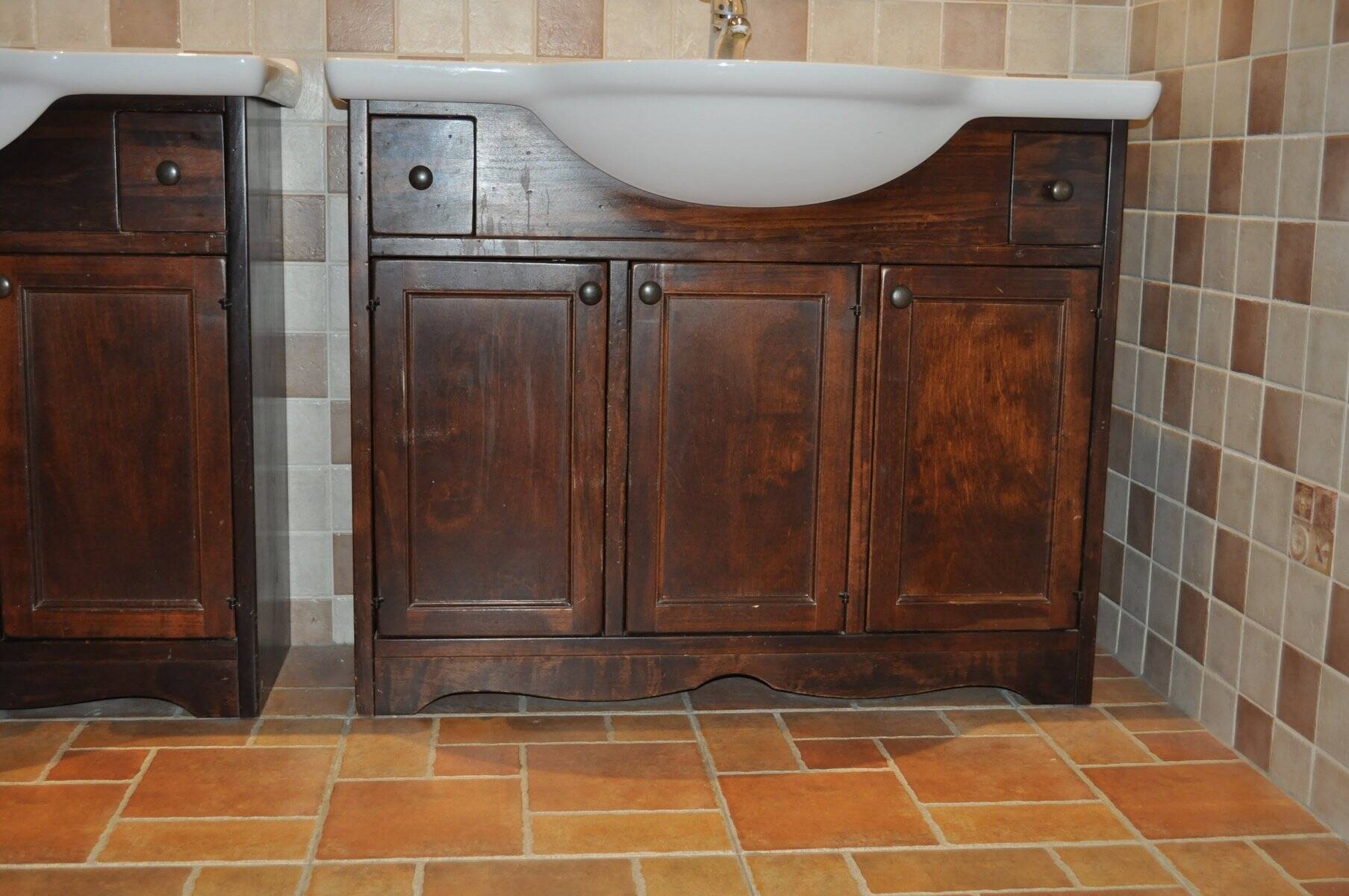 Vintage Poplar Wood Vanity Cabinet with Wash Basin, 1960s, Set of 2