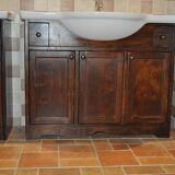Vintage Poplar Wood Vanity Cabinet with Wash Basin, 1960s, Set of 2