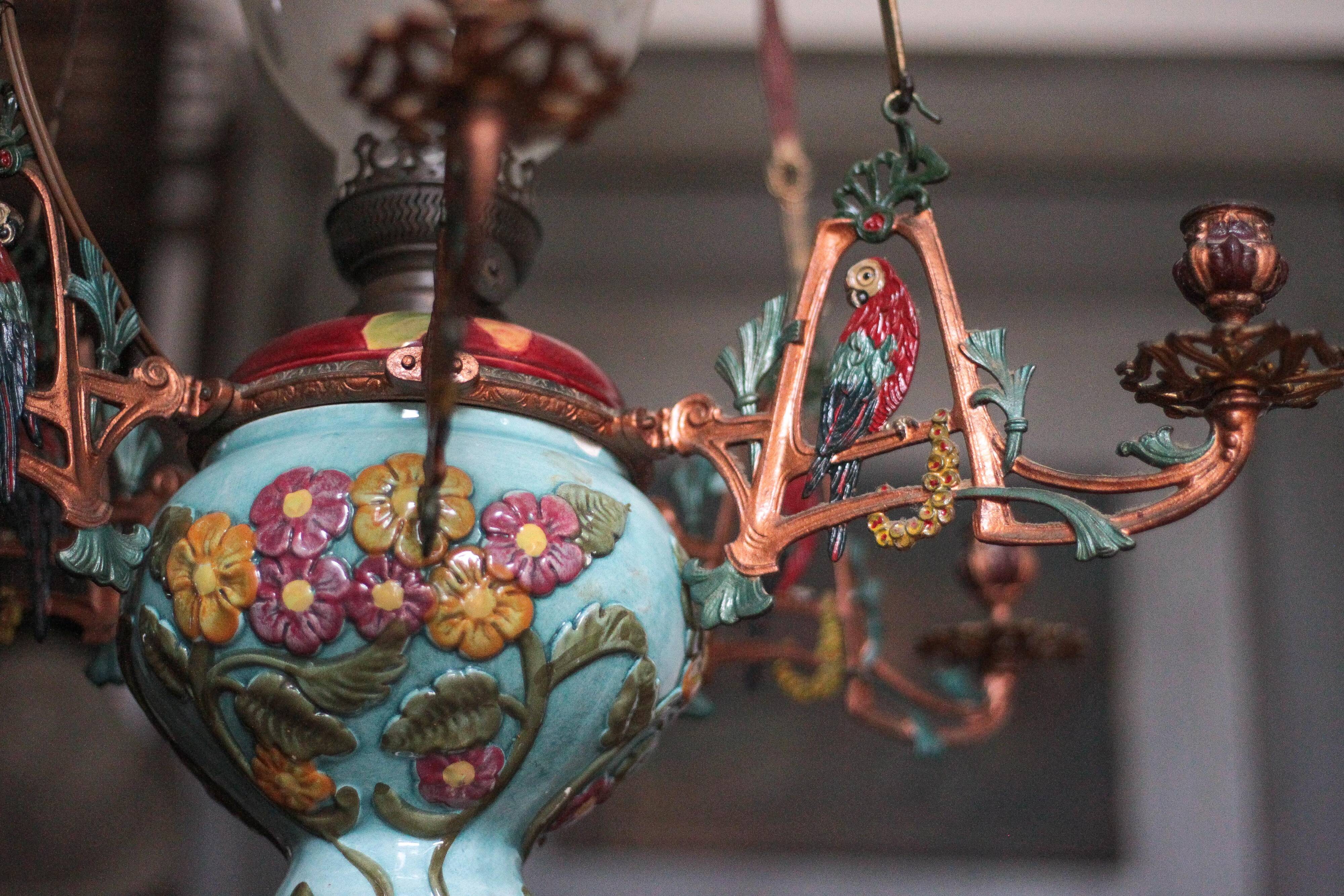 Antique bronze Napoleon III pendant light, 19th century ceiling lamp