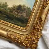 Old oil painting on canvas countryside landscape 19th