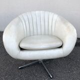 Vintage 70s white leatherette shell armchair
