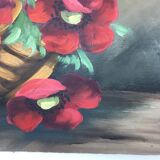 Still life painting with a basket of flowers from the 70s