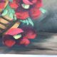 Tableau nature morte au panier de fleurs années 70