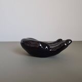 Vintage 1970s black ceramic hand-shaped trinket dish, retro decorative sculpture, centerpiece, home decor, soap dish