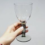 8 Bormioli Rocco Vintage Crystal Water Glasses with Grooved Grey Base