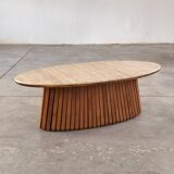 Oval travertine coffee table with ashwood slatted base – italy by forme