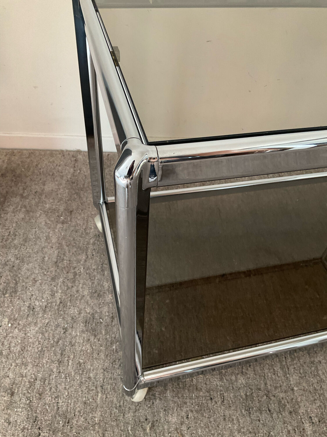 Vintage coffee table 70s chrome and smoked glass