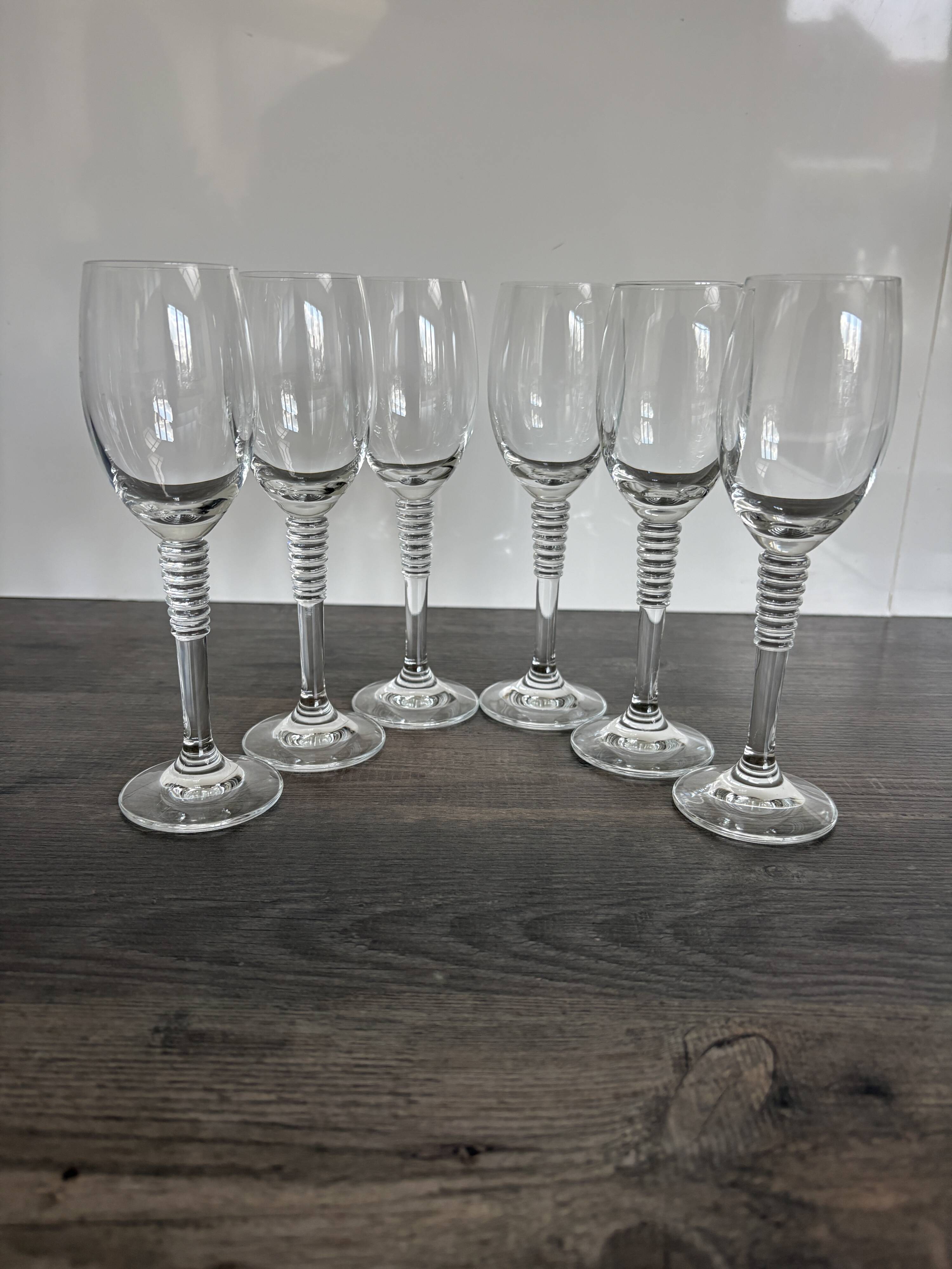 6 Vintage Ribbed Stem Crystal Glasses