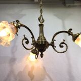 3-light chandelier in bronze and glass tulips
