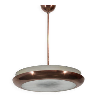 Lustre « ovni » des années 1930 en finition cuivre par josef hurka, tchécoslovaquie
