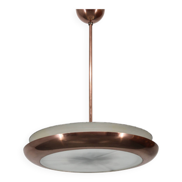 Lustre « ovni » des années 1930 en finition cuivre par josef hurka, tchécoslovaquie
