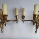 Pair of wall sconces candle holders in Empire style in bronze