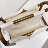 Bamboo and fabric magazine rack - vintage 70s bohemian rattan style
