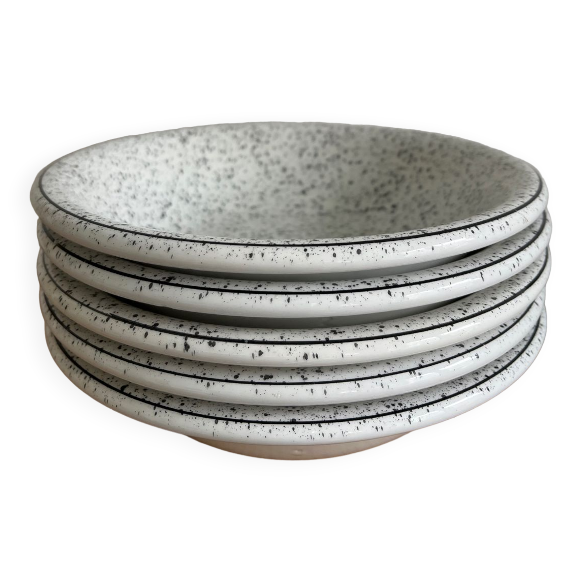 5 hollow plates in hand-speckled Italian ceramic