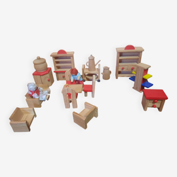 Set of wooden dollhouse furniture
