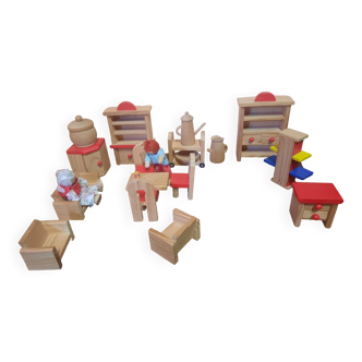 Set of wooden dollhouse furniture