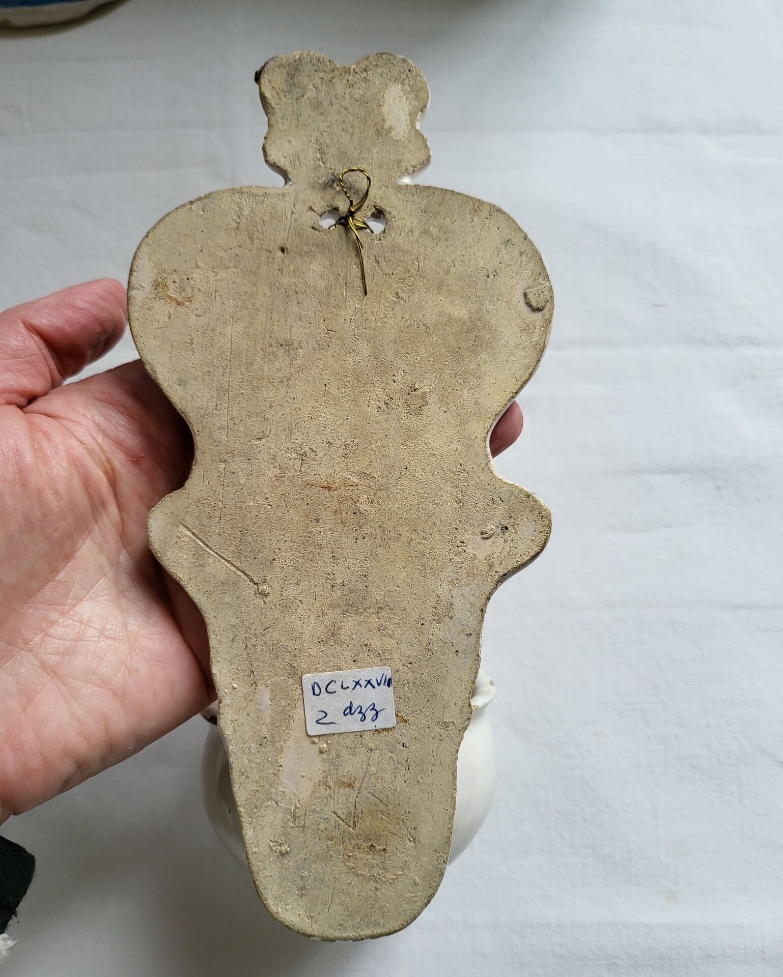Ancien Bénitier en Faïence Croix Christ 18ème