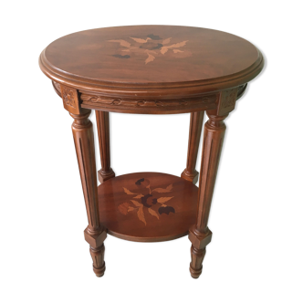 Pedestal table in cherry and marquetry