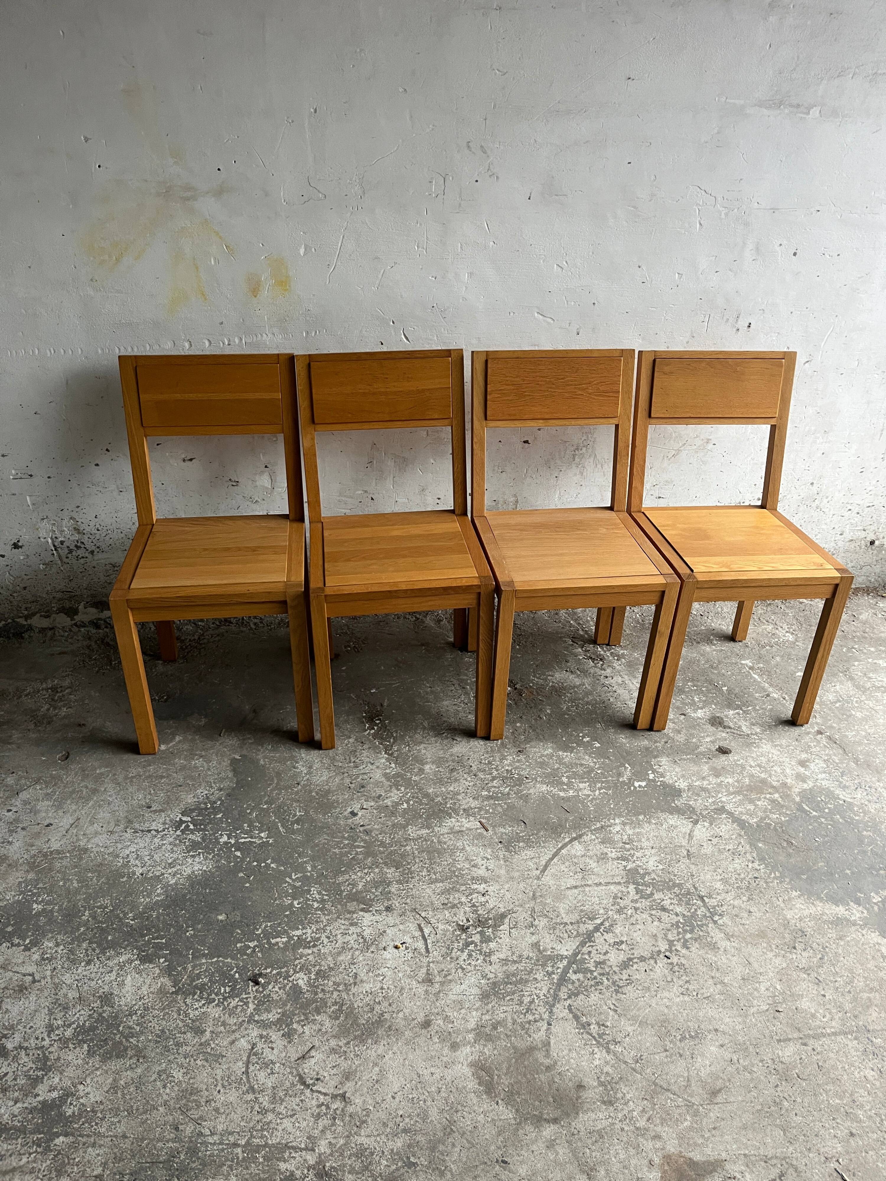Set of 4 solid oak dining chairs – 1990s