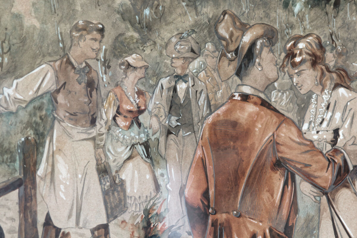 Enhanced watercolor, nineteenth century ball scene