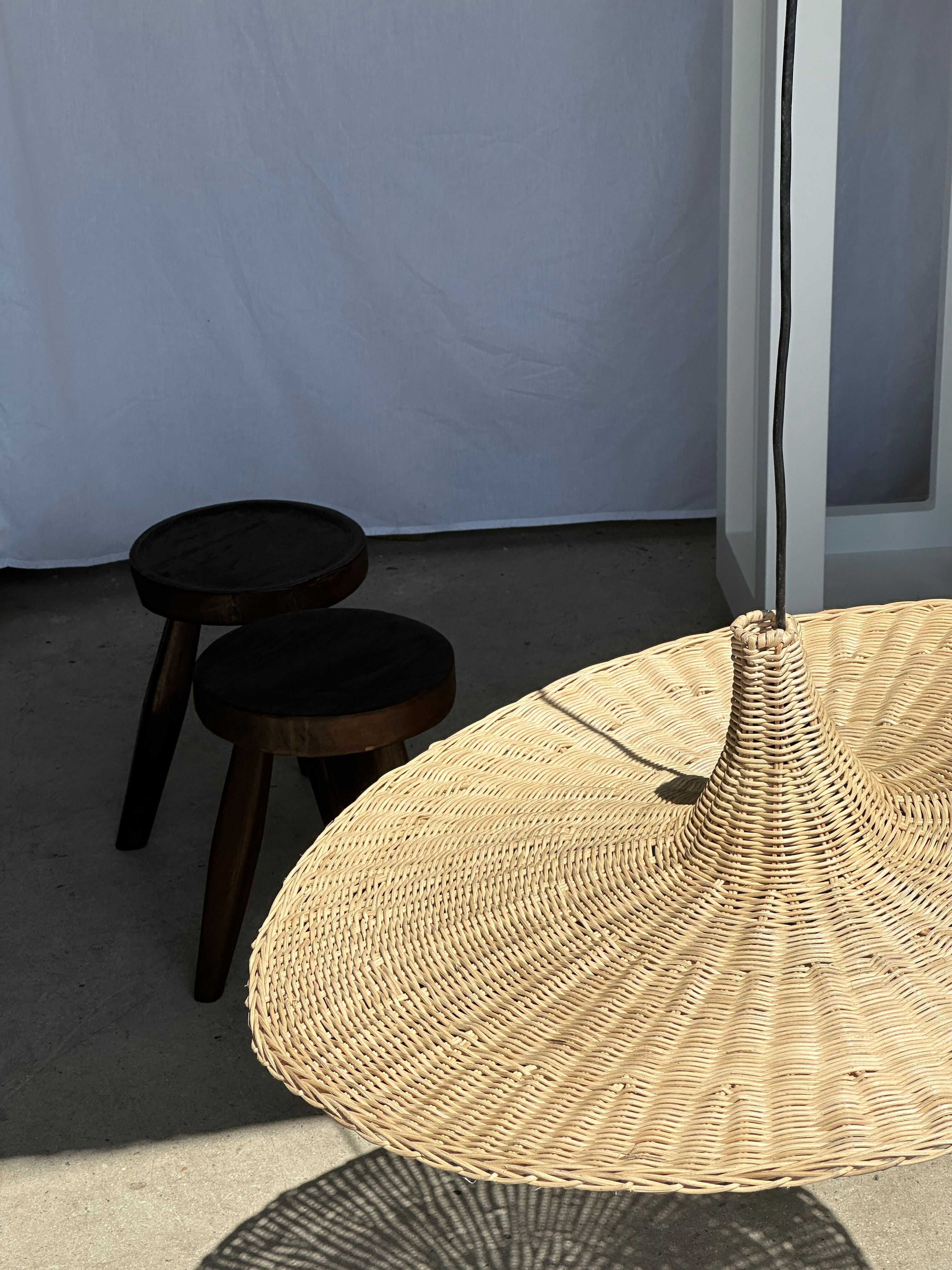 Large suspension, rattan luminaire in hat shape D:80cm