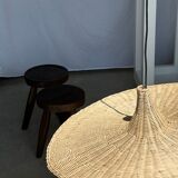 Large suspension, rattan luminaire in hat shape D:80cm