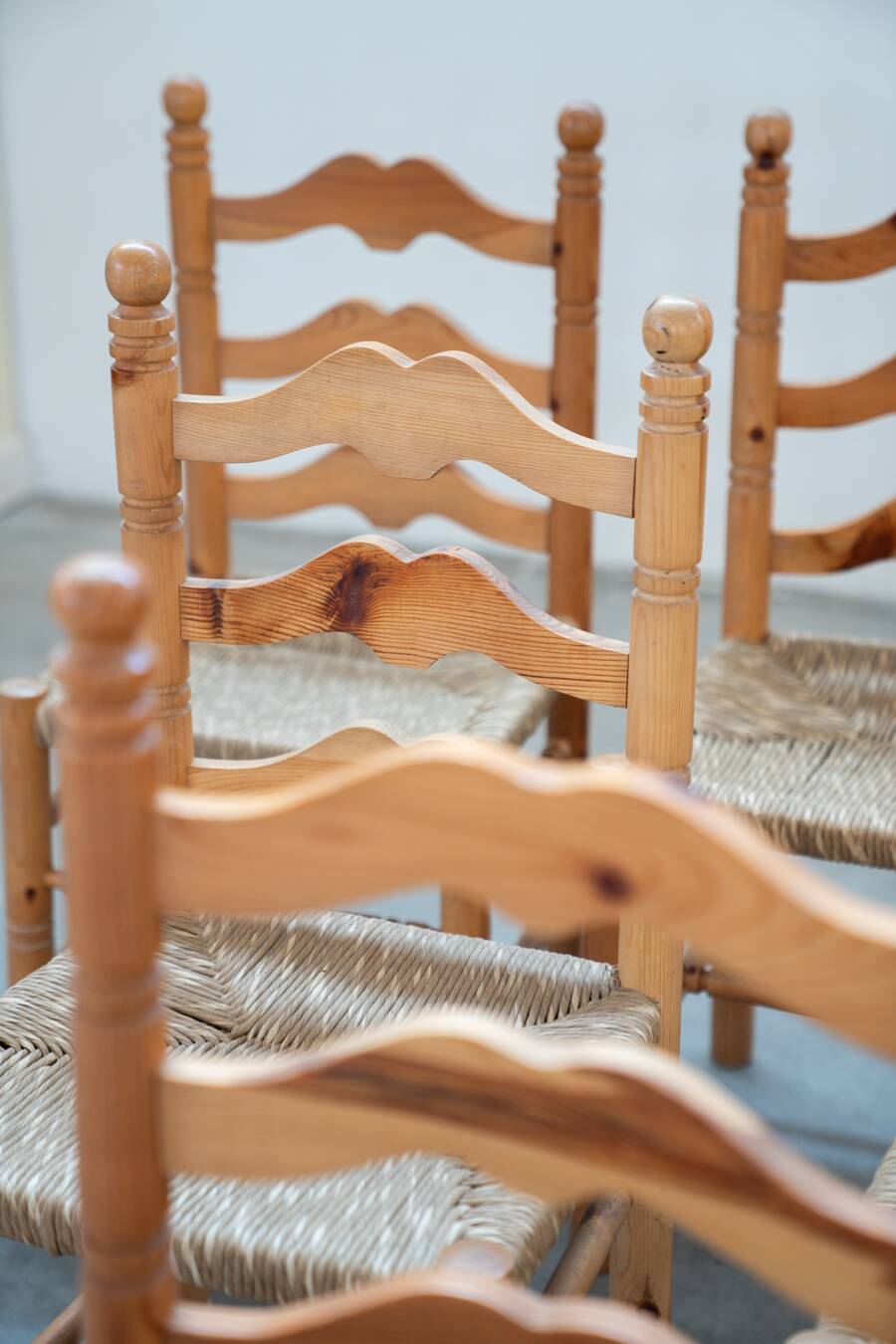 Rustic Friulian chairs with turned legs, set of 12, 1980-1990