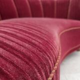 1960s, Danish 2-seater "Banana" sofa, red furniture velour, oak wood.