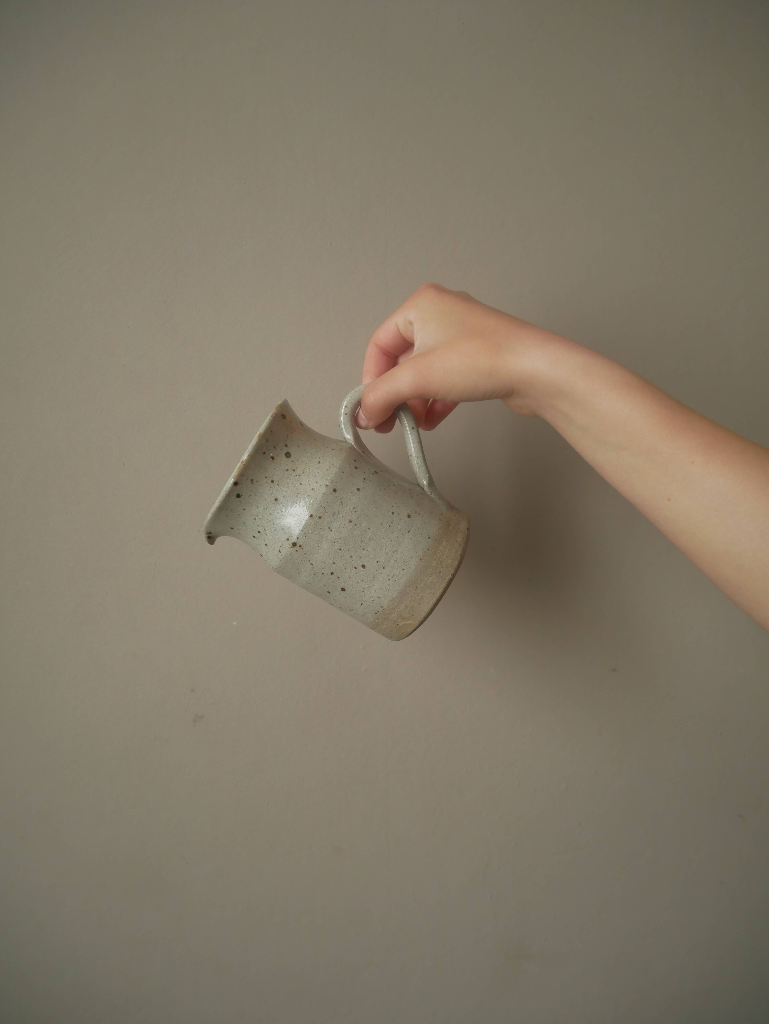 Vintage stoneware pitcher vase with handle Scandinavian country decoration handcrafted ceramic