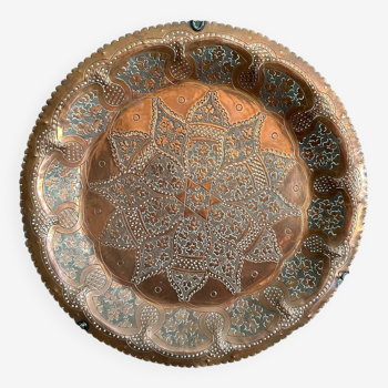 Oriental chiseled copper tray
