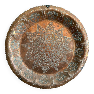 Oriental chiseled copper tray