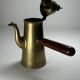 Antique oriental coffee pot, solid brass & wooden handle - 19th century Ottoman