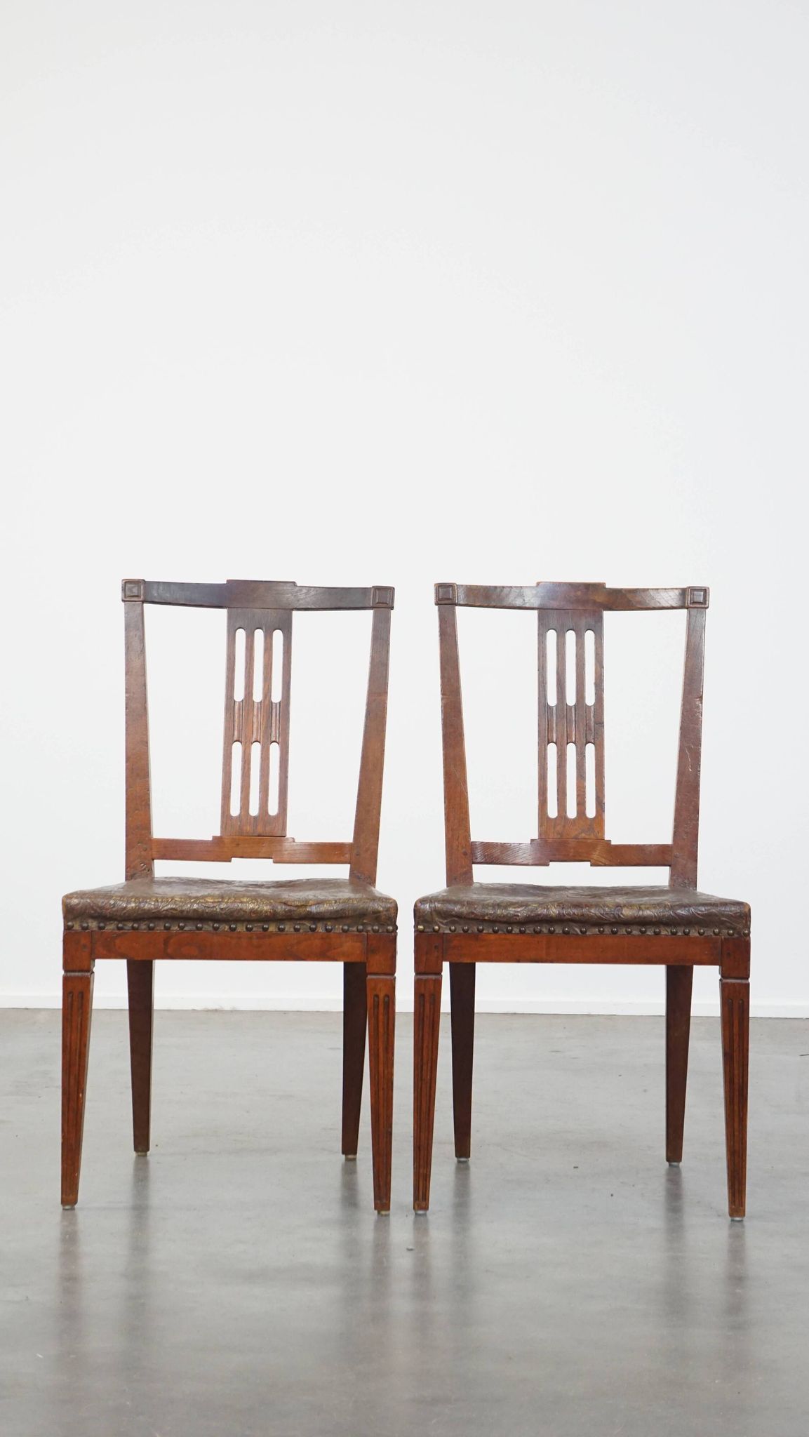 Set of 6 Original Antique Dutch Leather Dining Chairs