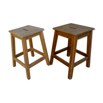 Pair of handle stools, solid wood