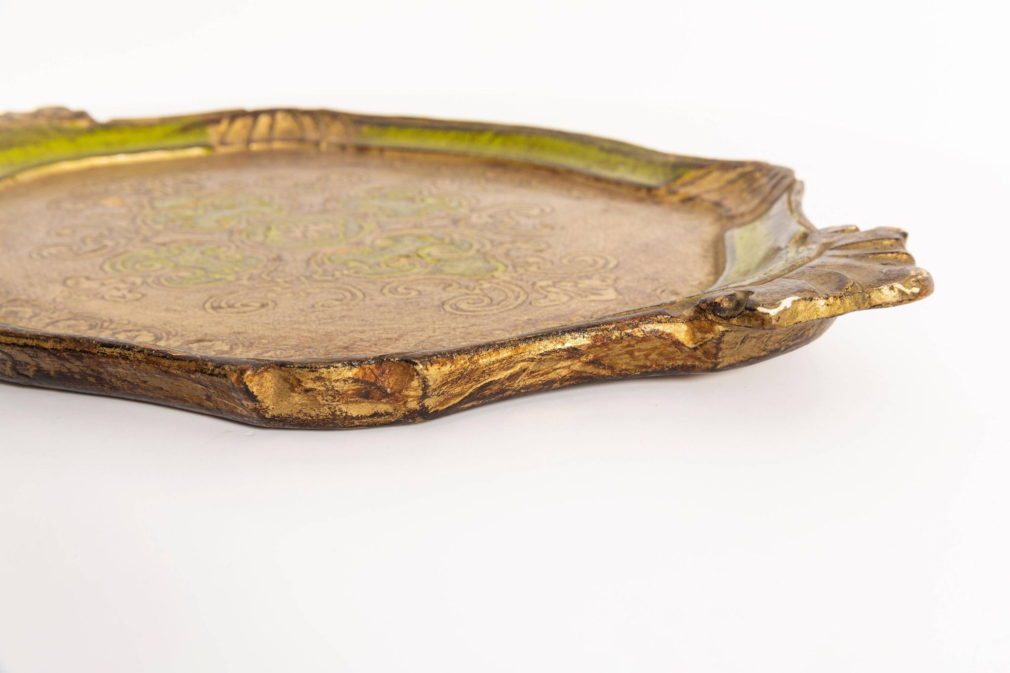 Vintage green wooden decorative plate, Italy, 1960s