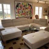 Panoramic sofa design white and ottoman new condition